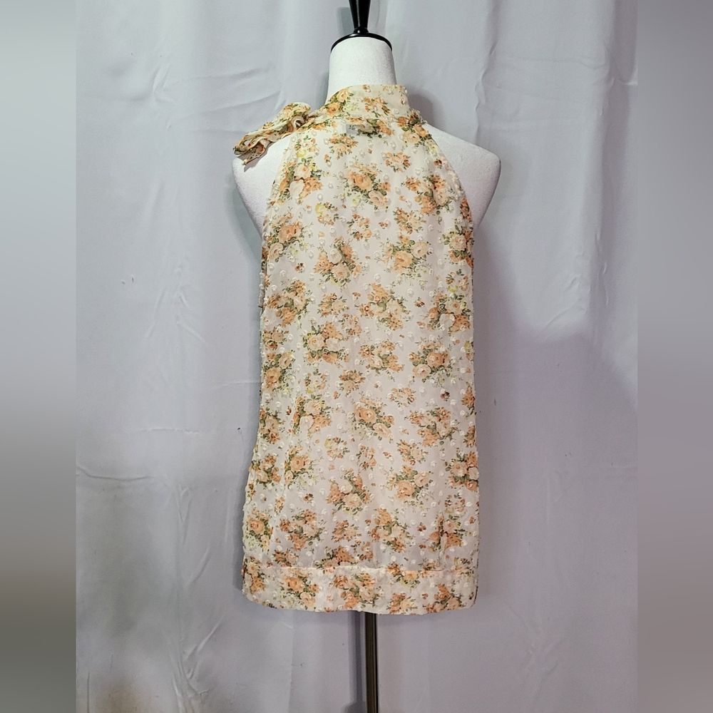 R&MY Women's Cream Sheer Floral Swiss Dot Sleeveless Blouse/Tank Top Size XL EUC - Picture 7 of 8